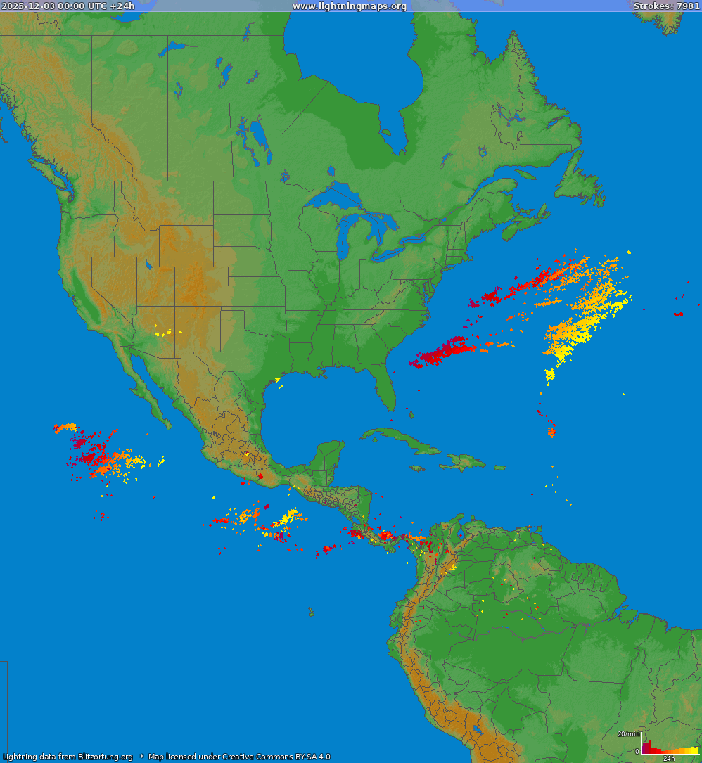 Lightning map North America 2025-12-03