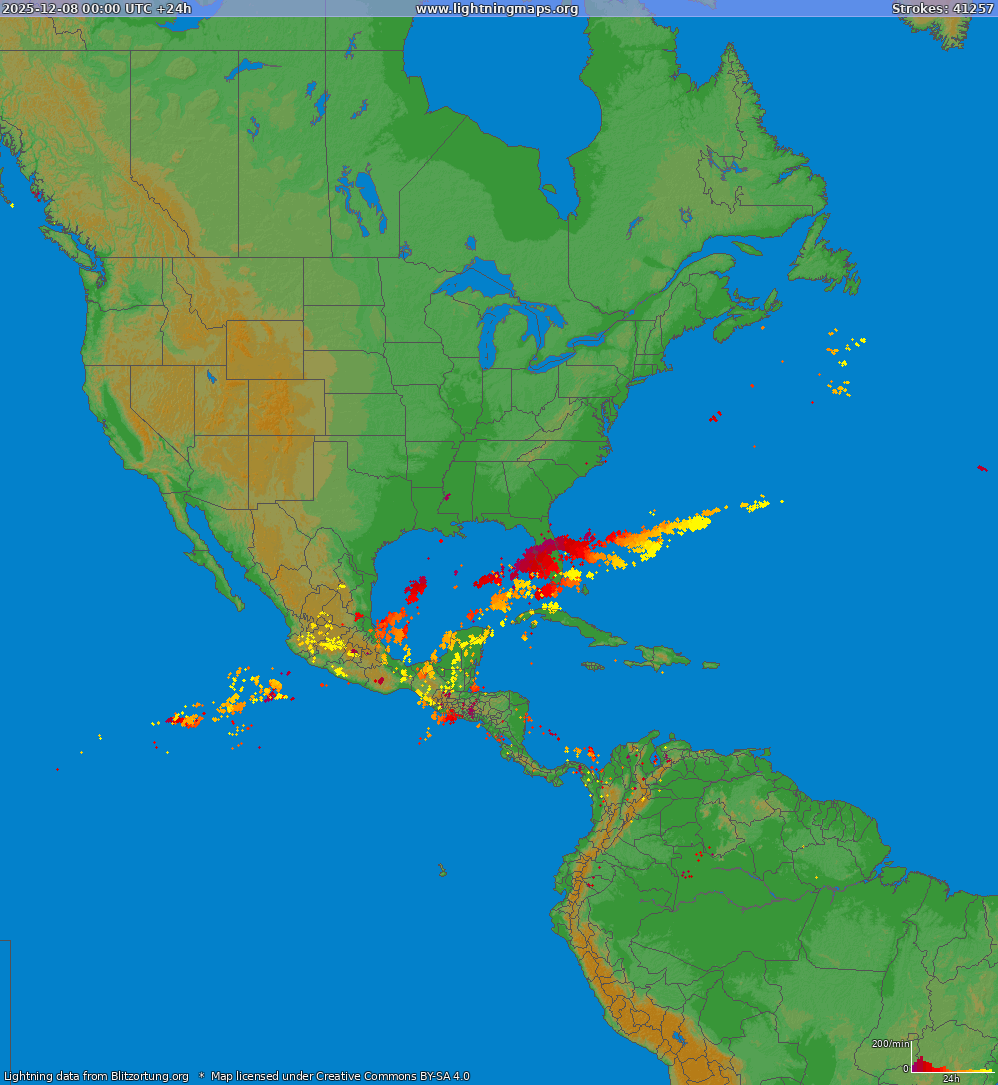Lightning map North America 2025-12-08