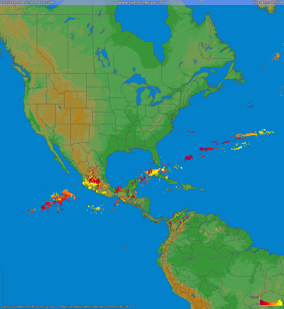 Lightning map North America 2025-12-09