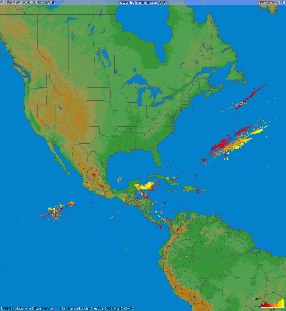 Lightning map North America 2025-12-12