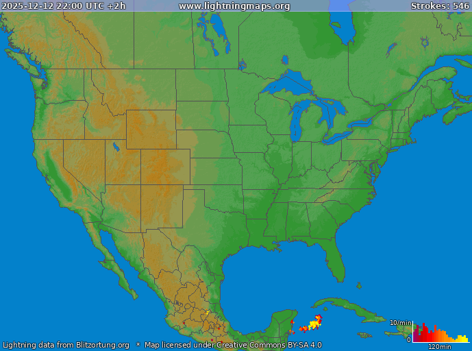 Bliksem kaart USA 13.12.2025 (Animatie)