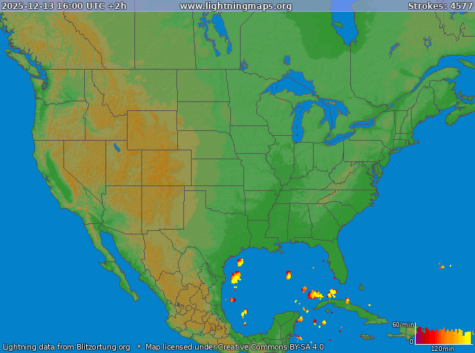Lightning map USA 2025-12-13 (Animation)