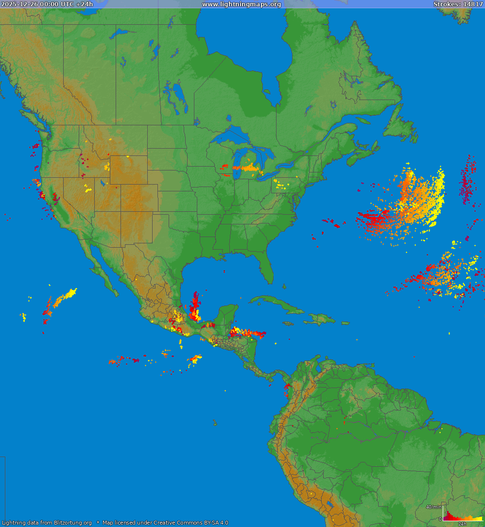 Lightning map North America 2025-12-26