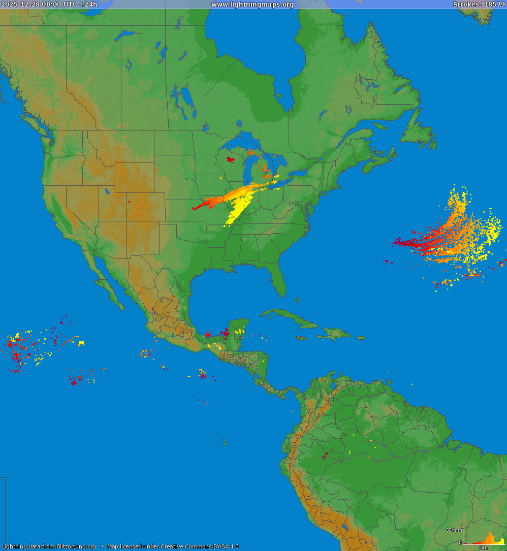 Lightning map North America 2025-12-28