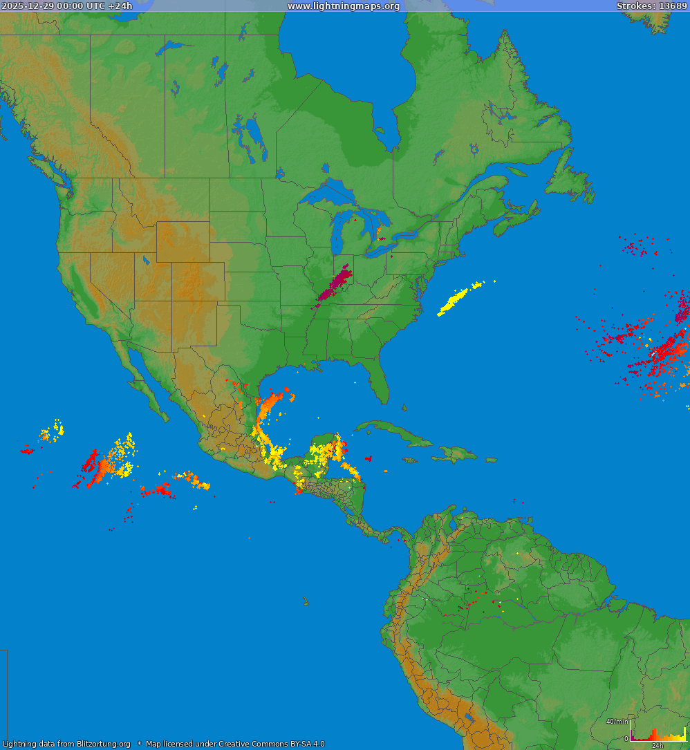 Lightning map North America 2025-12-29