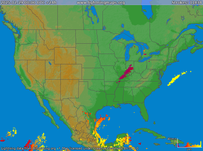 Mappa dei fulmini USA 29.12.2025