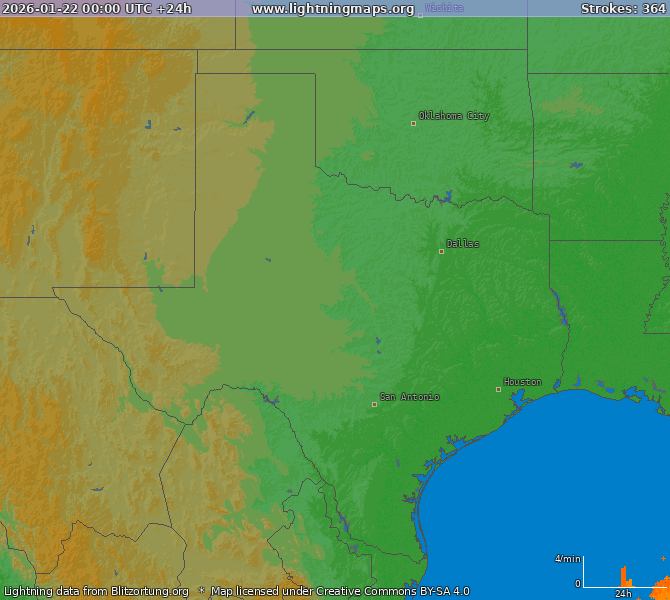 Lightning map Texas 2026-01-22