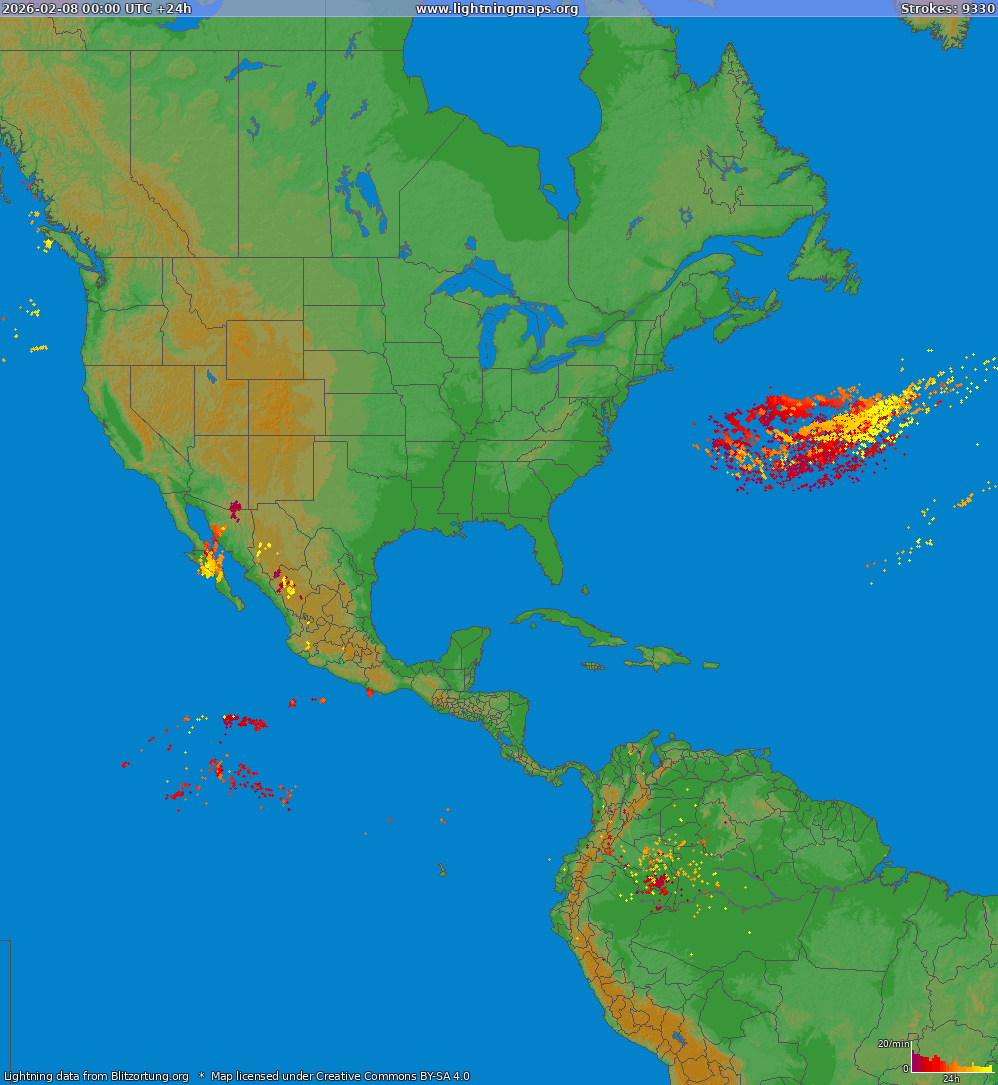 Lightning map North America 2026-02-08