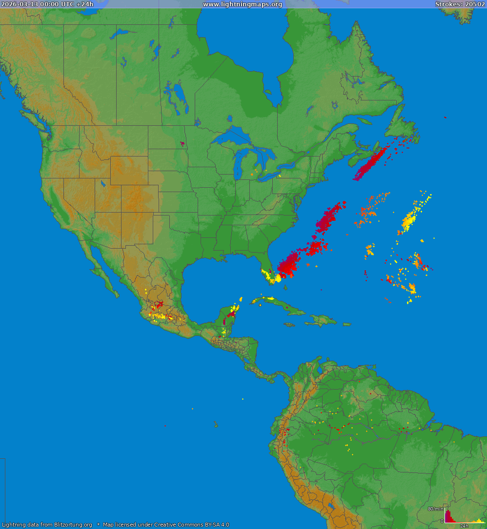 Carte de la foudre North America 13/03/2026