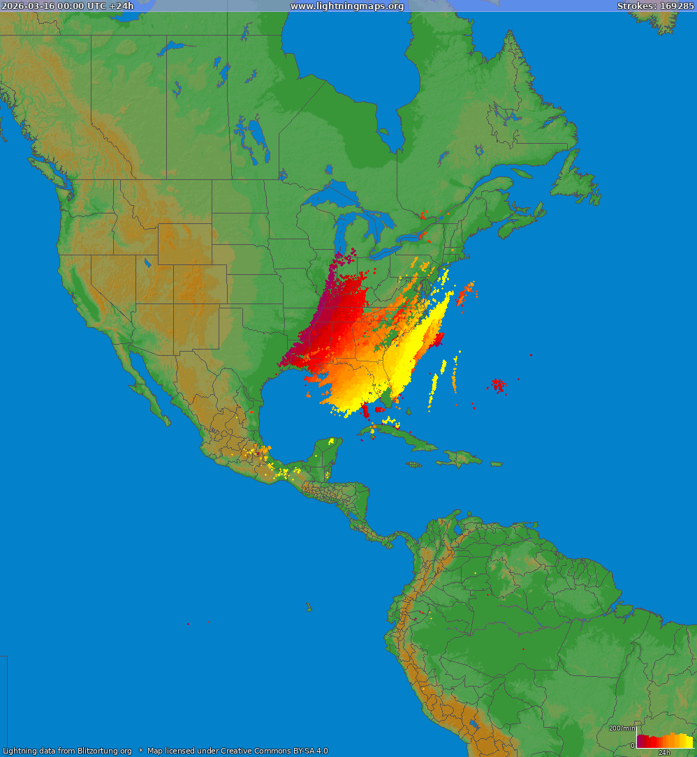 Blixtkarta North America 2026-03-16