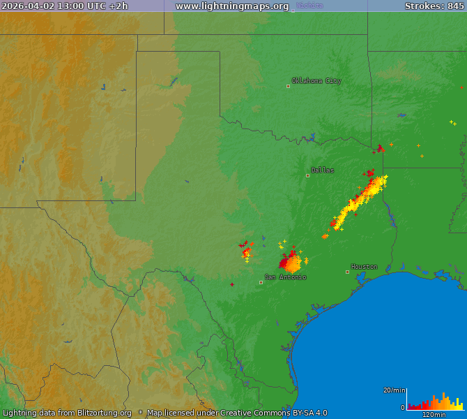 Lightning map Texas 2026-04-02 (Animation)