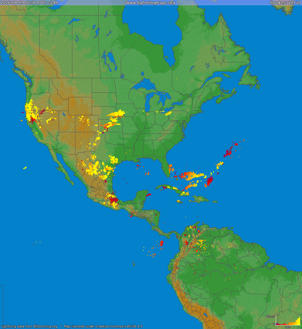Lightning map North America 2026-04-09