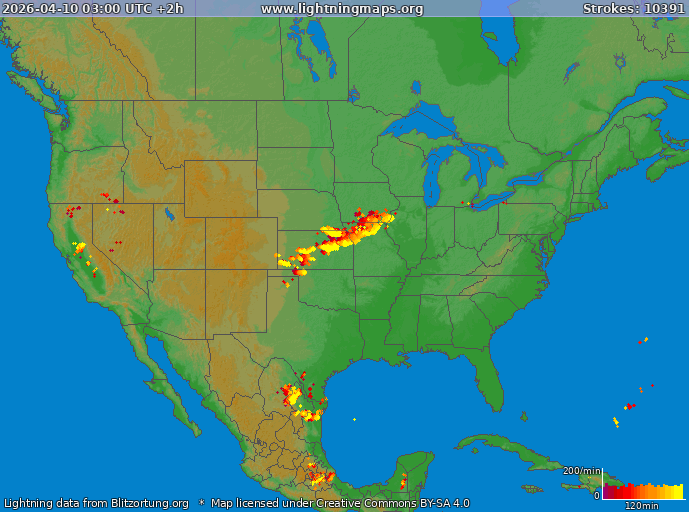 Lightning map USA 2026-04-10 (Animation)