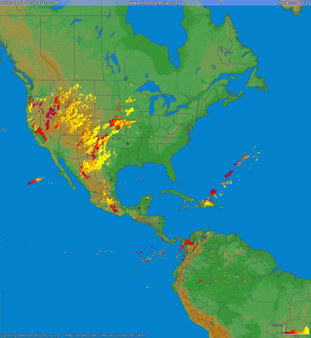 Carte de la foudre North America 11/04/2026