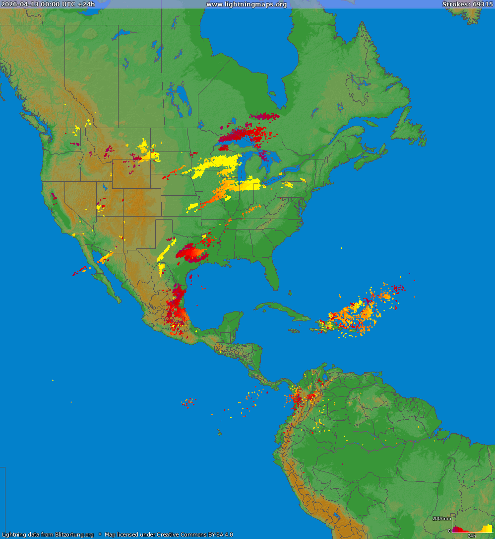 Lightning map North America 2026-04-13