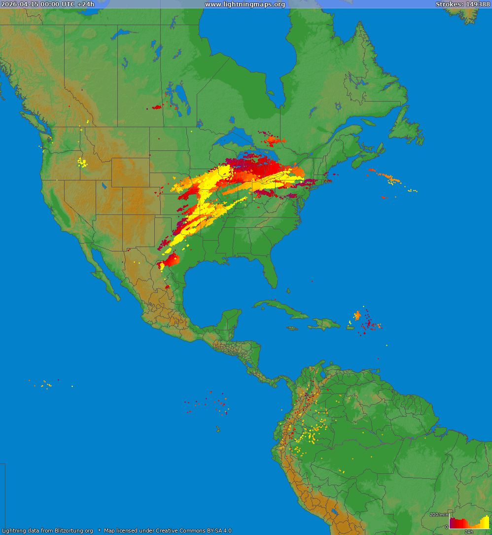 Lightning map North America 2026-04-15