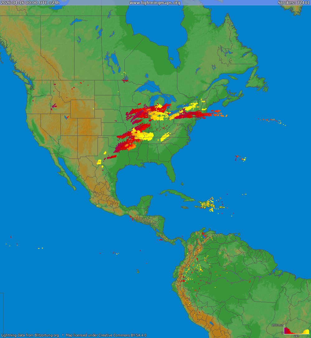 Lightning map North America 2026-04-16