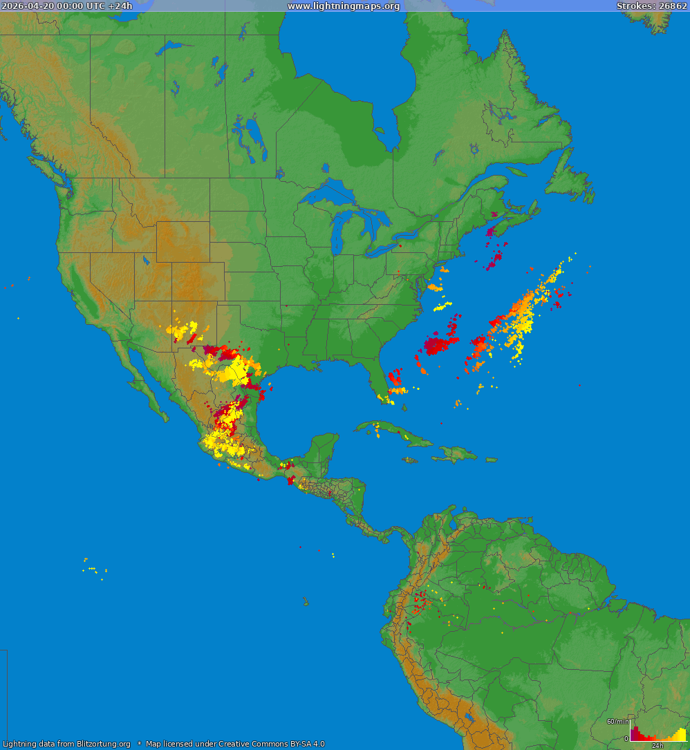 Lightning map North America 2026-04-20