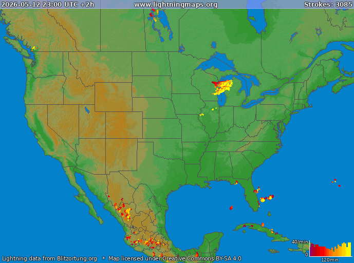 Lightning map USA 2026-05-13 (Animation)