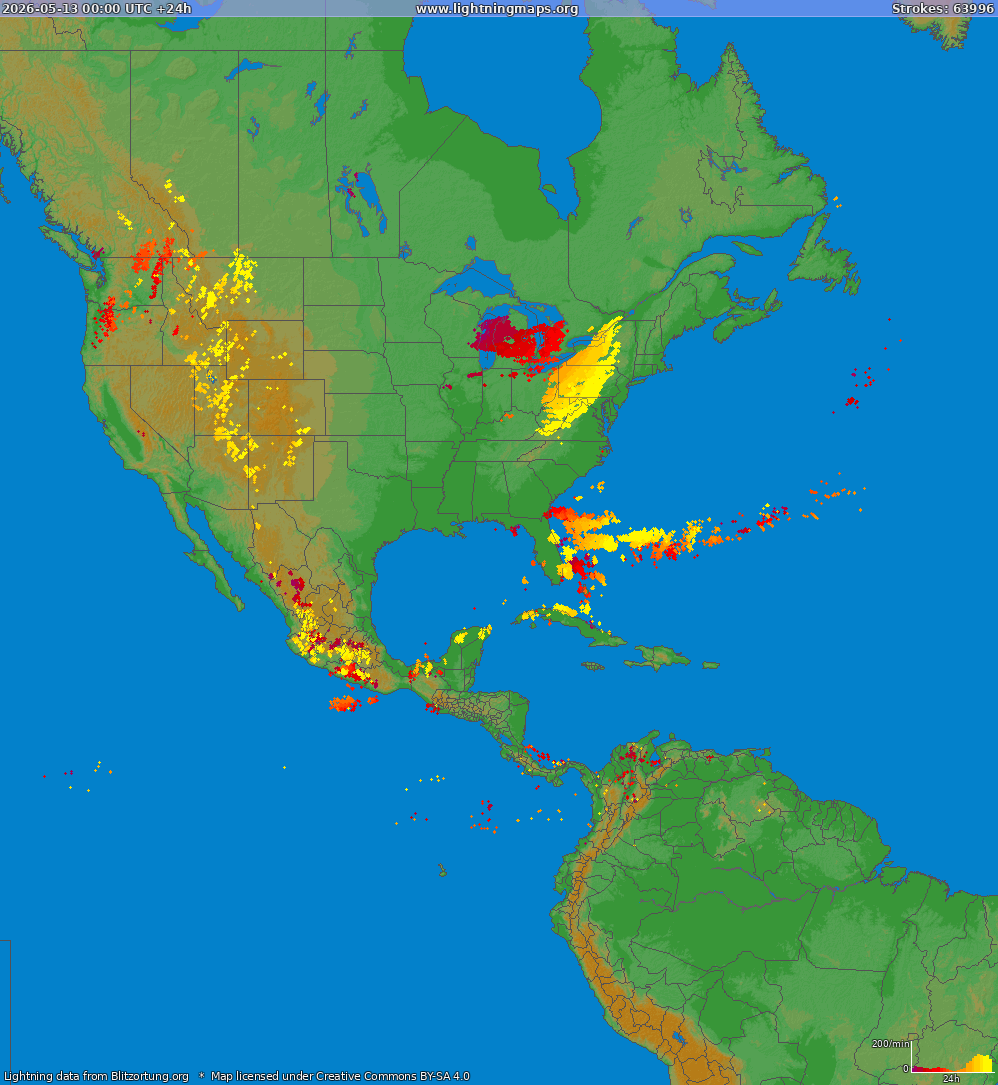 Lightning map North America 2026-05-13