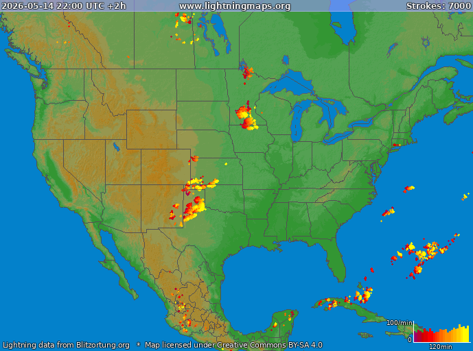 Lightning map USA 2026-05-15 (Animation)