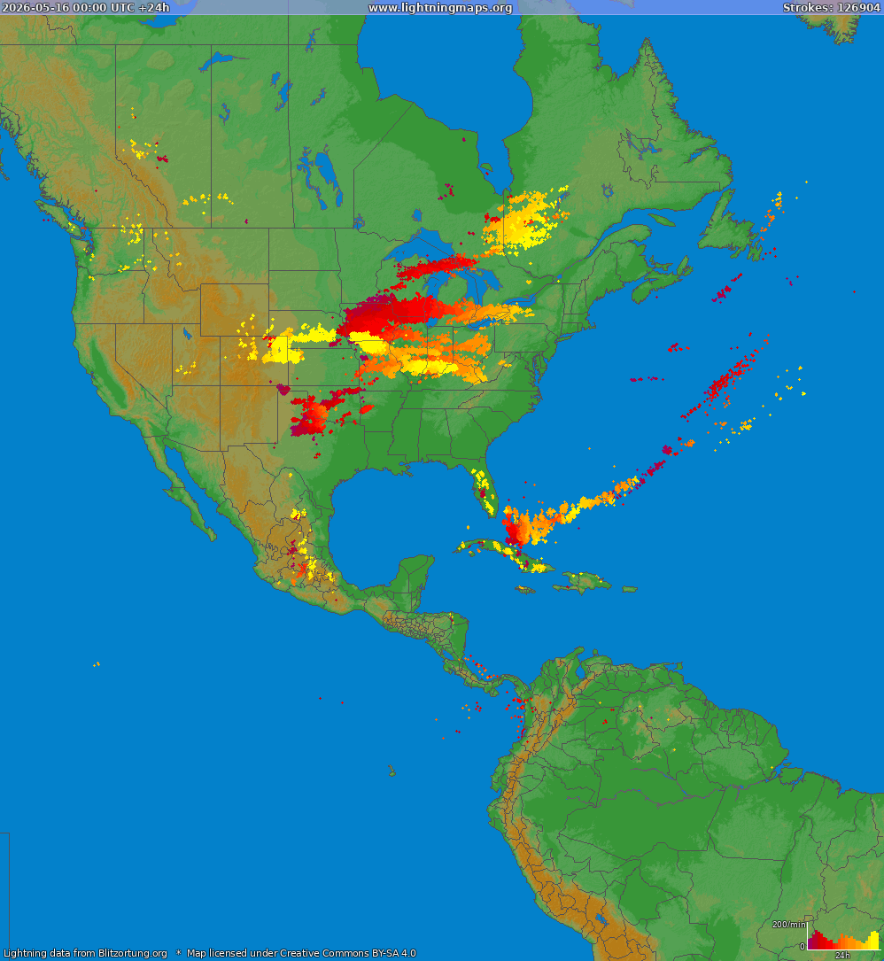 Lightning map North America 2026-05-16