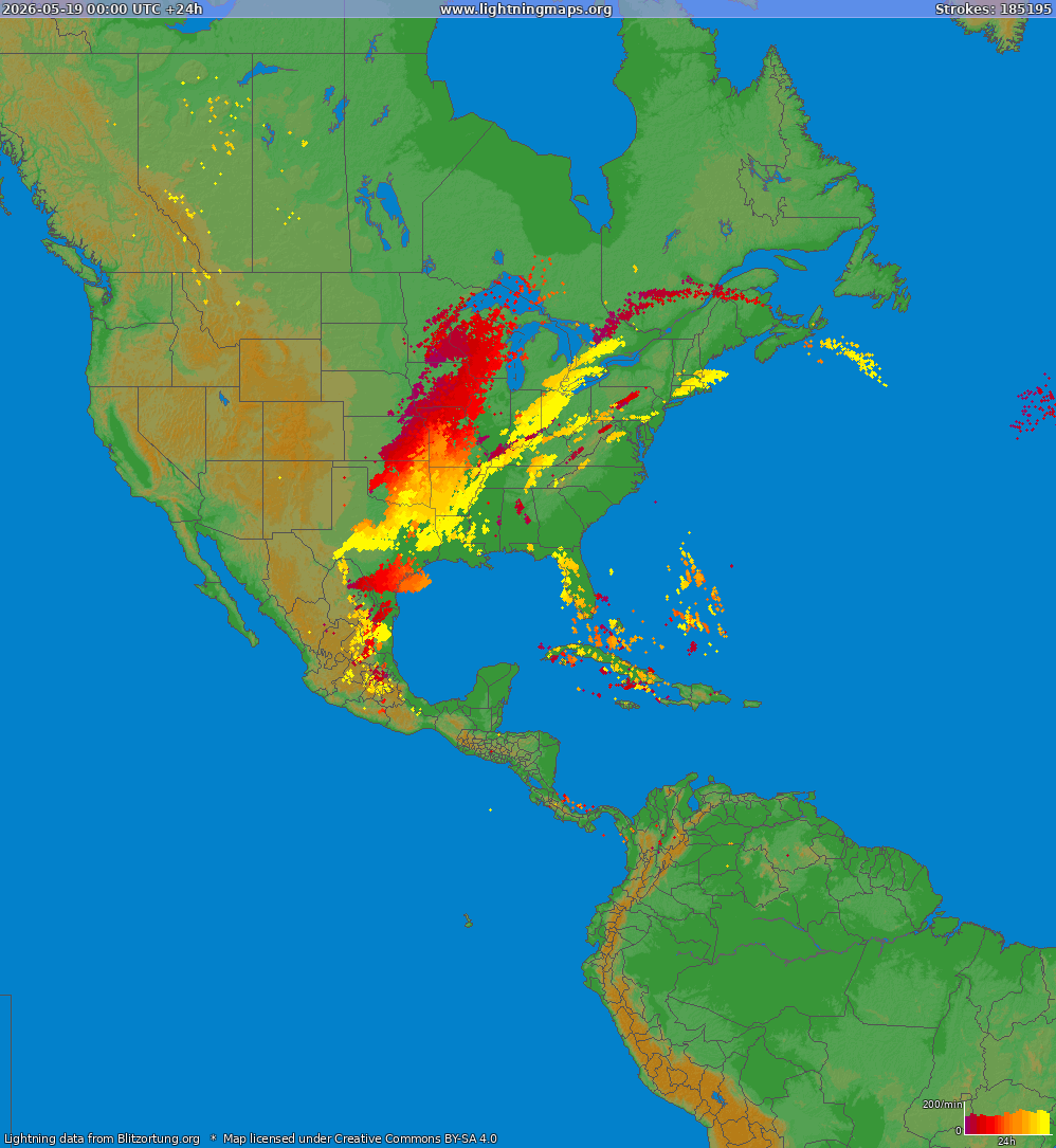 Lightning map North America 2026-05-19