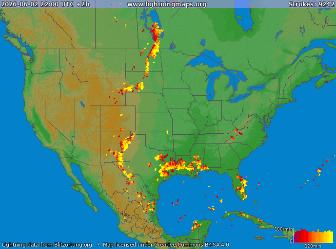 Lightning map USA 2026-06-03 (Animation)