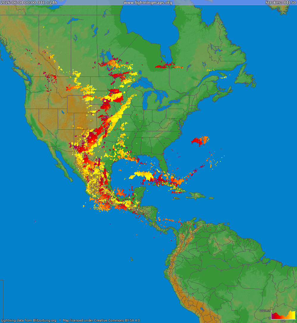 Mappa dei fulmini North America 04.06.2026