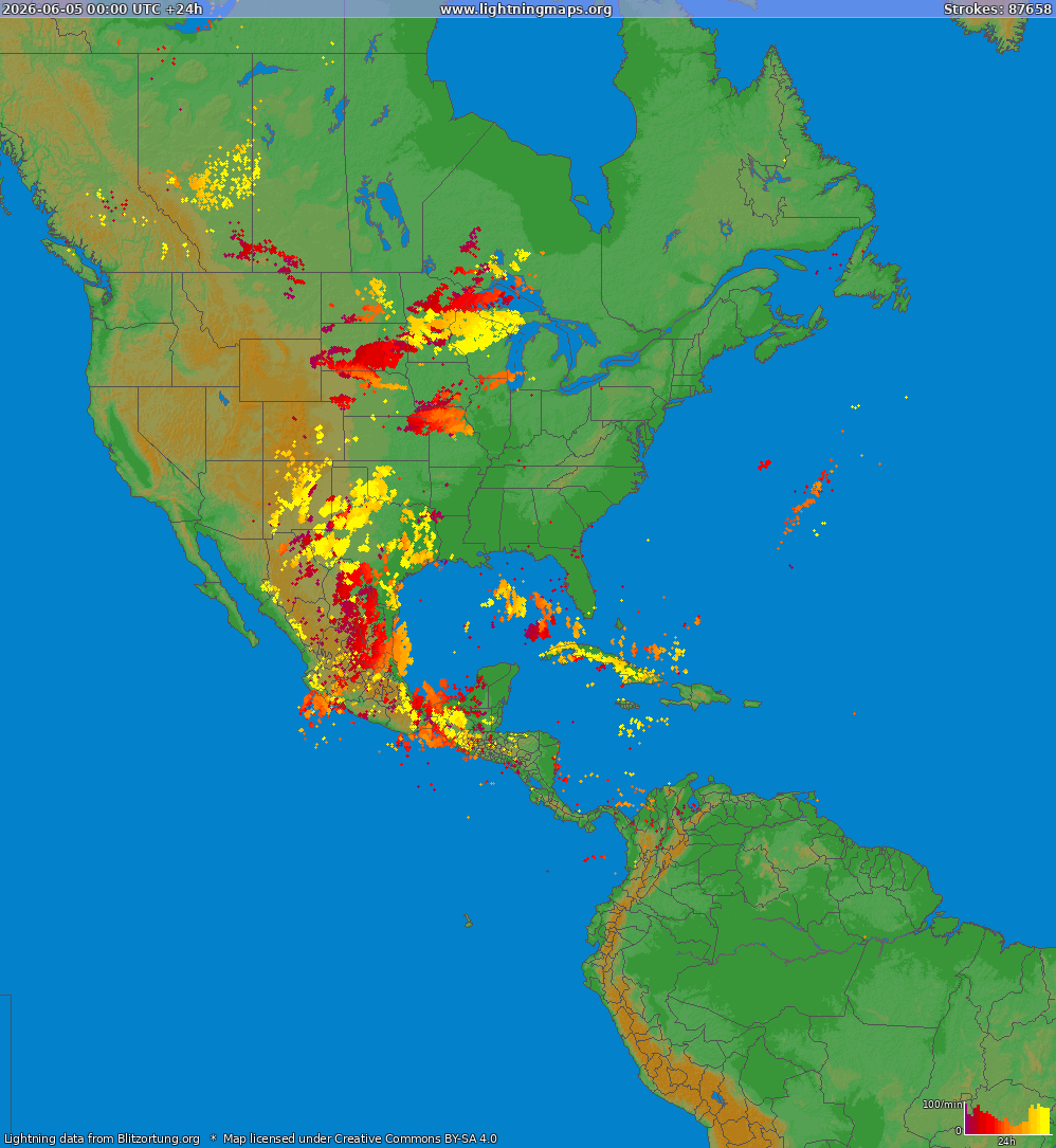 Mappa dei fulmini North America 05.06.2026