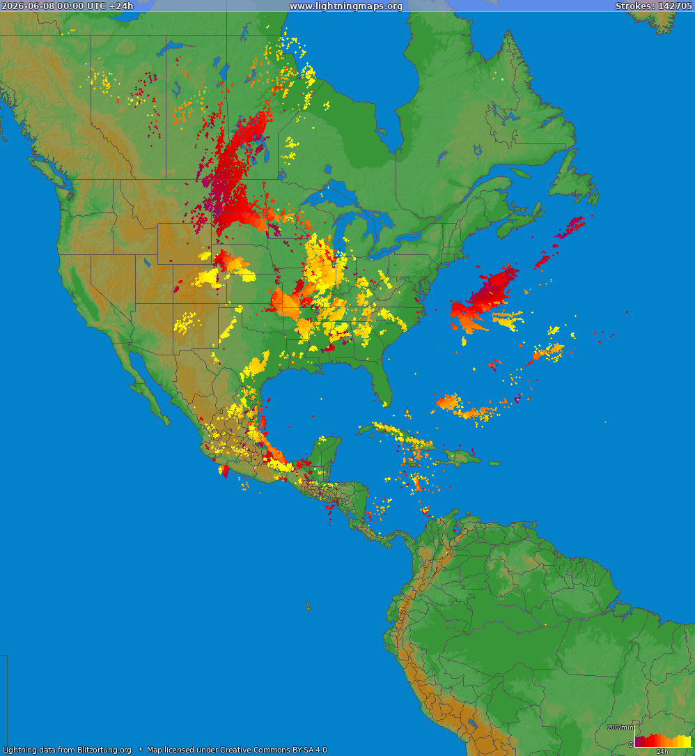 Lightning map North America 2026-06-08