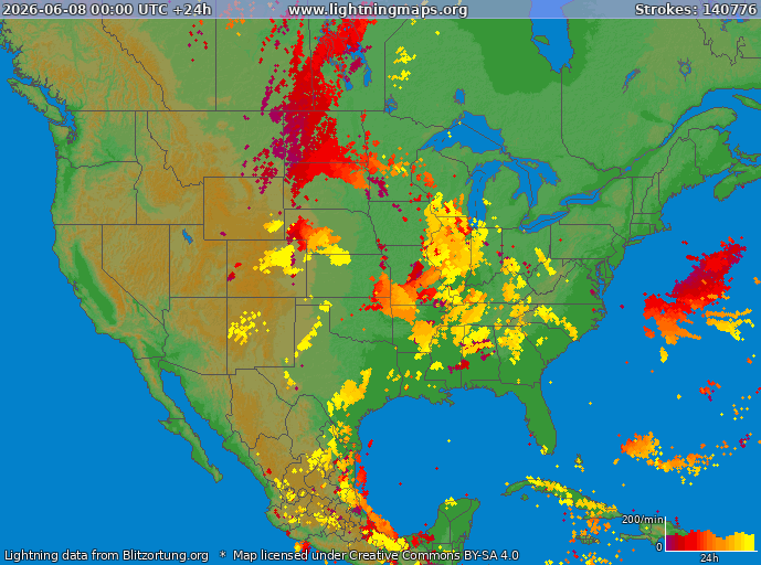 Lightning map USA 2026-06-08