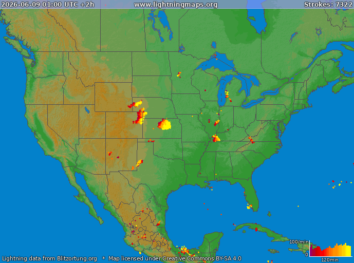 Lightning map USA 2026-06-09 (Animation)