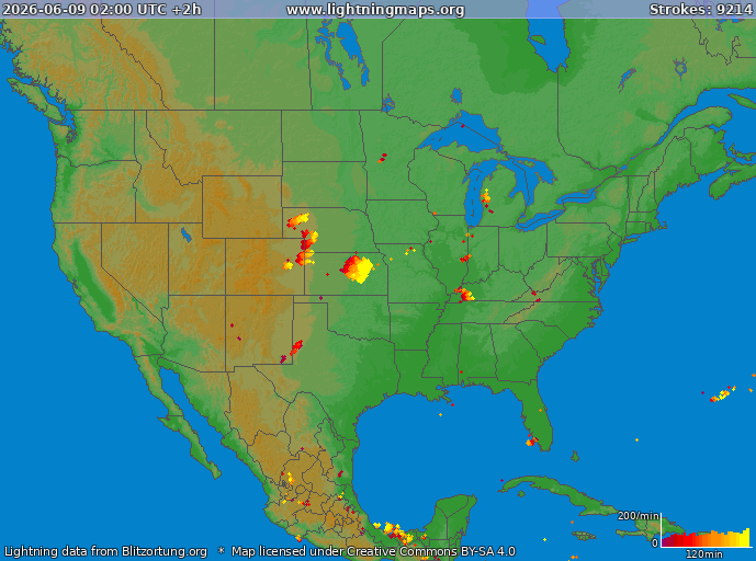 Lightning map USA 2026-06-09 (Animation)