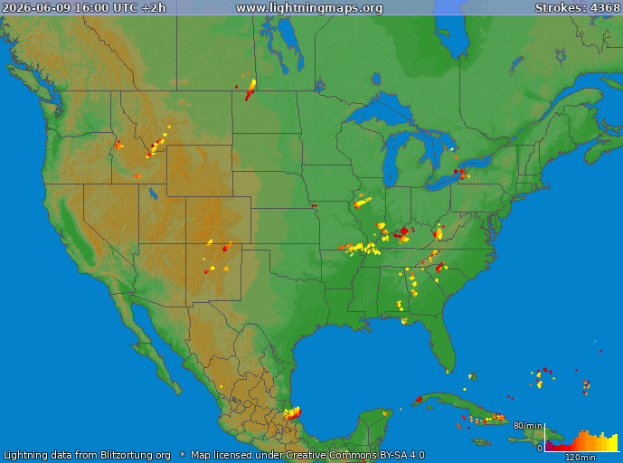 Lightning map USA 2026-06-09 (Animation)