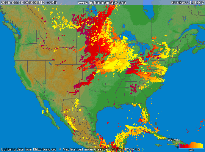 Lightning map USA 2026-06-10
