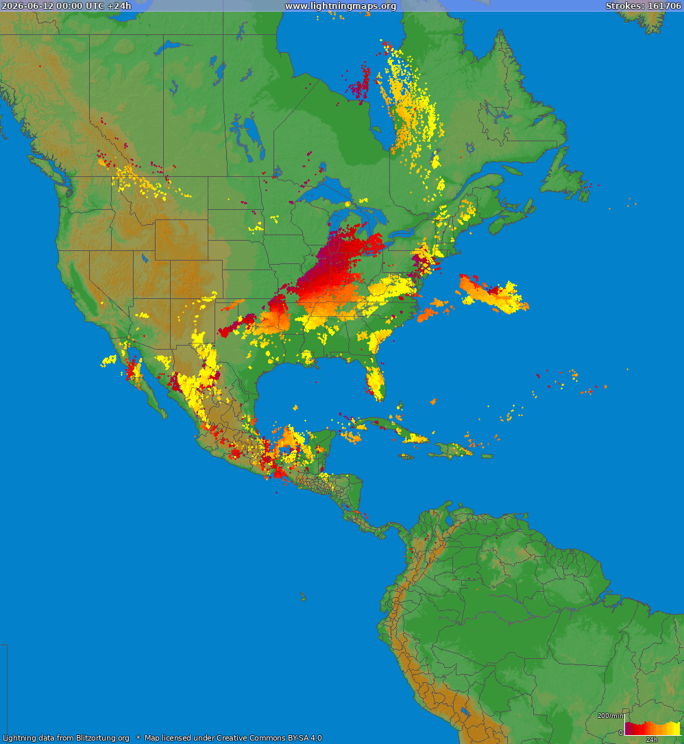 Lightning map North America 2026-06-12