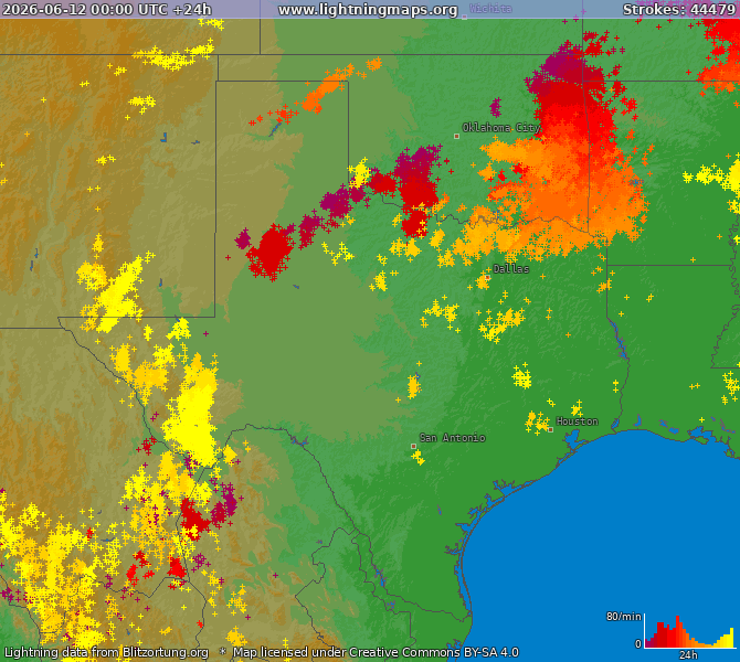 Mapa wyładowań Texas 2026-06-12