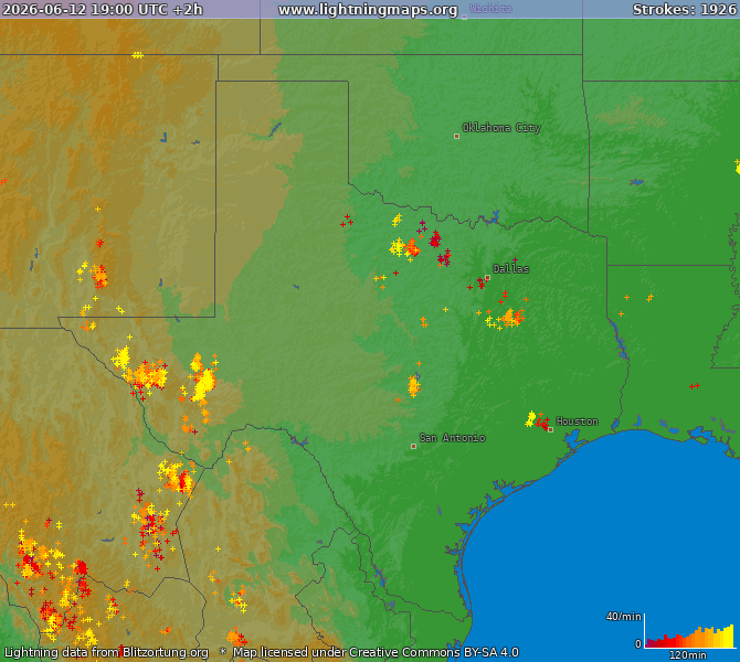 Lightning map Texas 2026-06-12 (Animation)