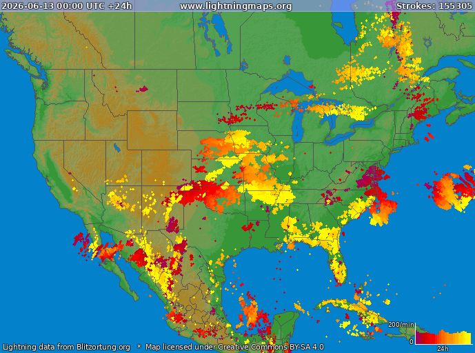 Lightning map USA 2026-06-13