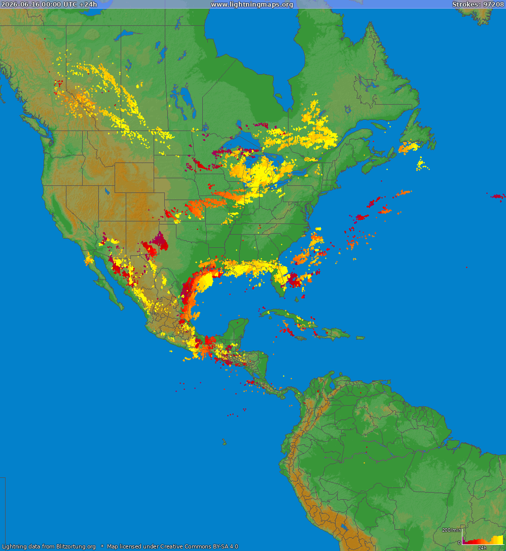 Mappa dei fulmini North America 16.06.2026