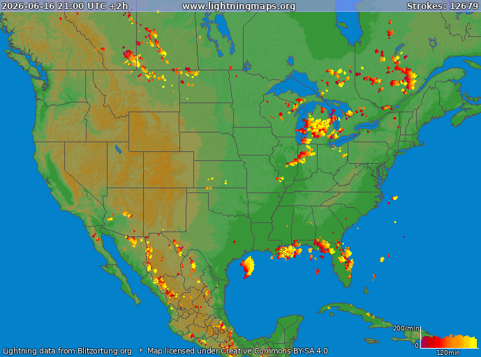 Mappa dei fulmini USA 16.06.2026 (Animazione)