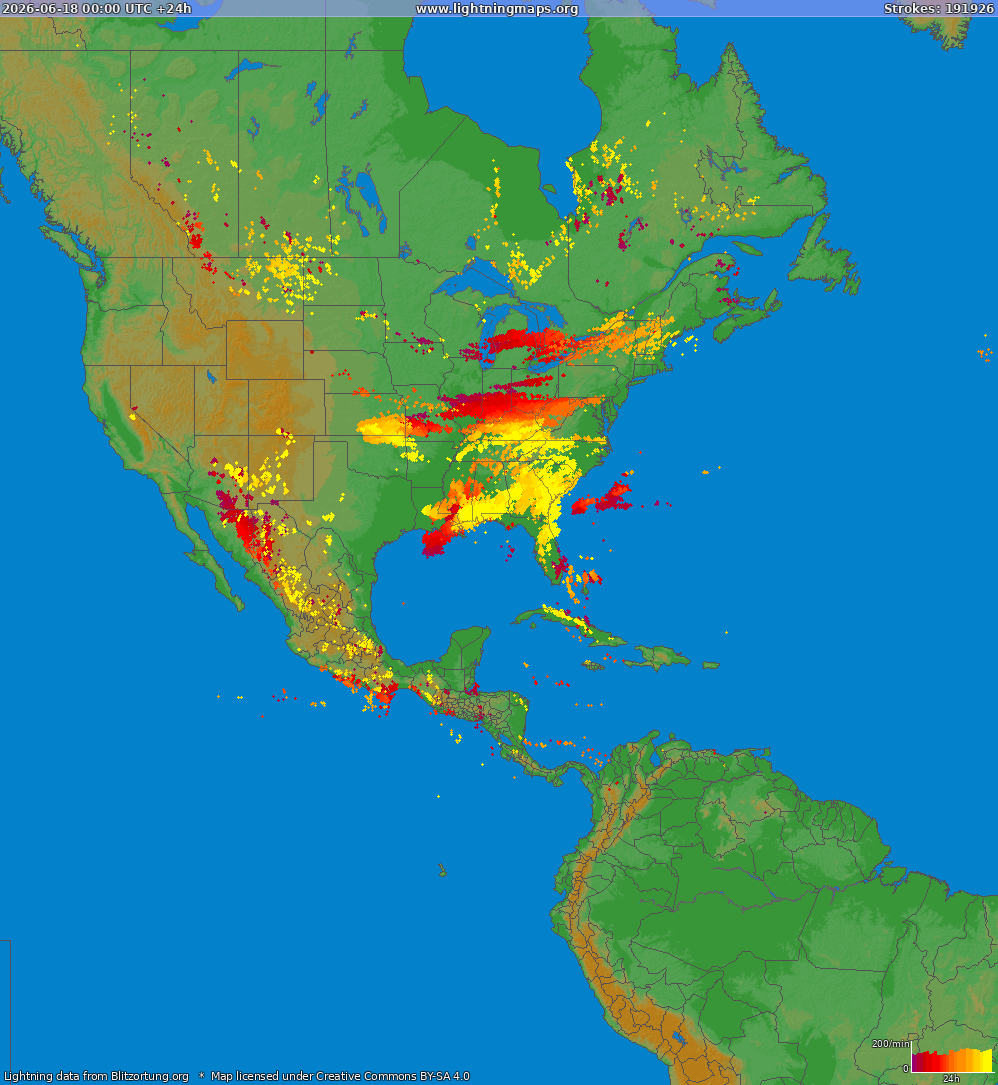 Bliksem kaart North America 18.06.2026