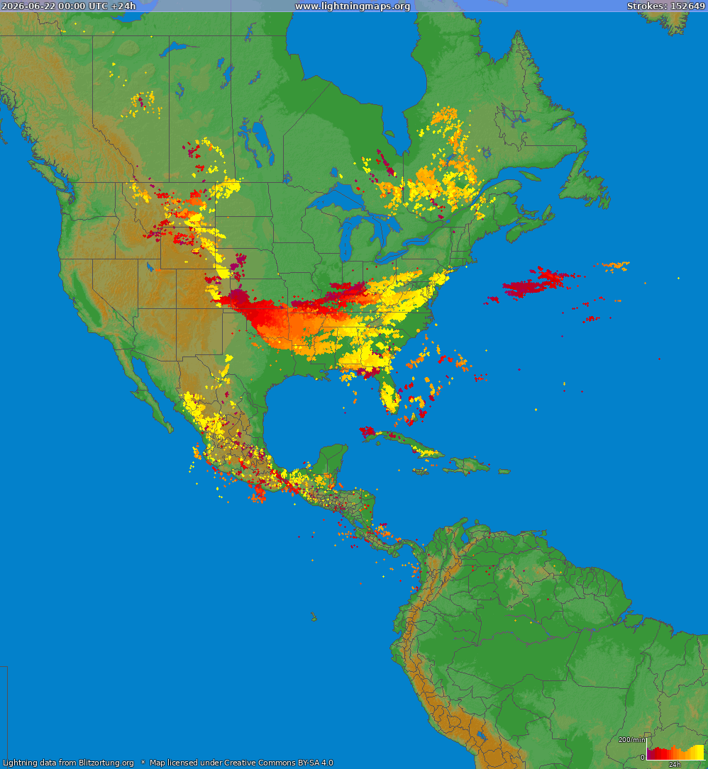 Lightning map North America 2026-06-22