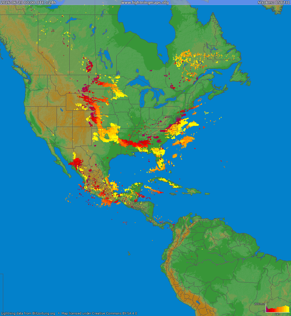 Lightning map North America 2026-06-23