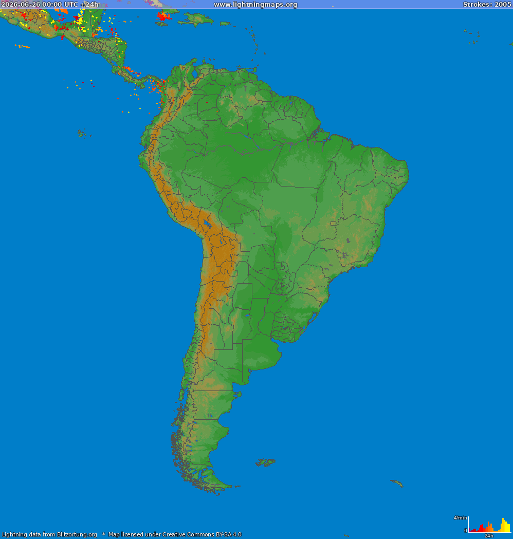 Lightning map South America 2026-06-26