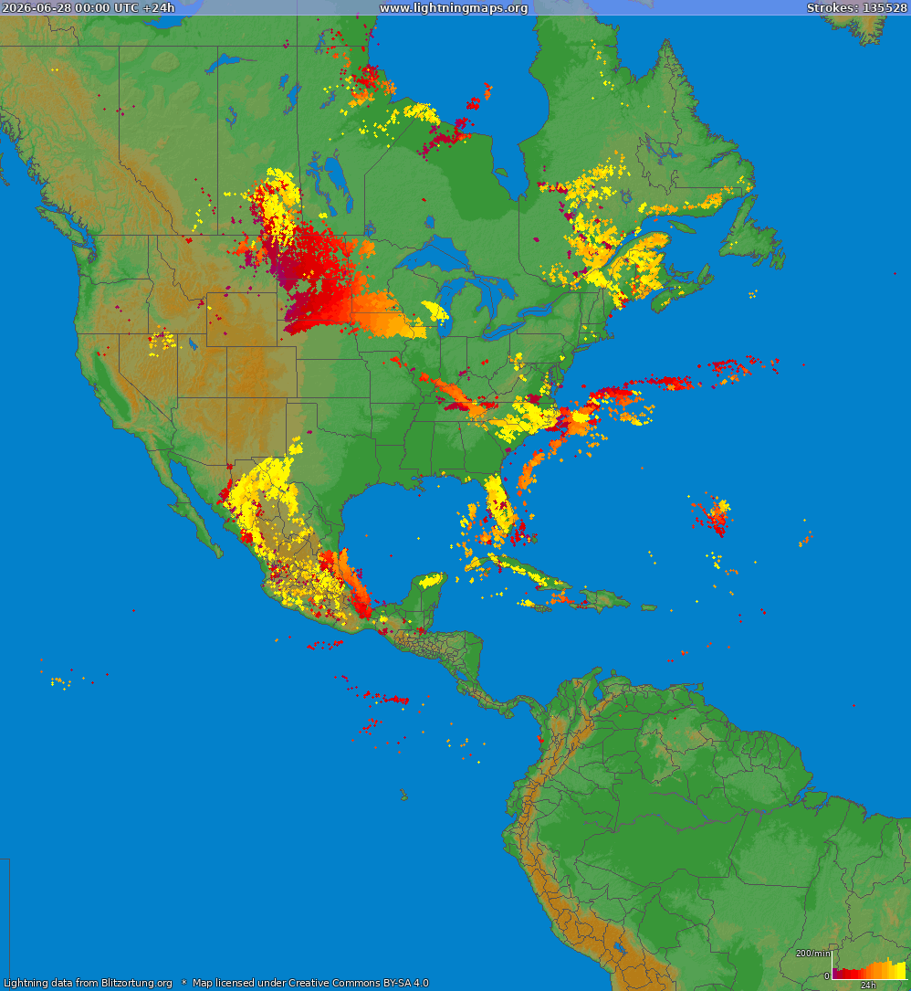 Lightning map North America 2026-06-28