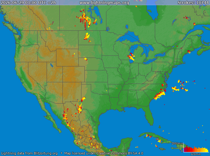 Lightning map USA 2026-06-29 (Animation)
