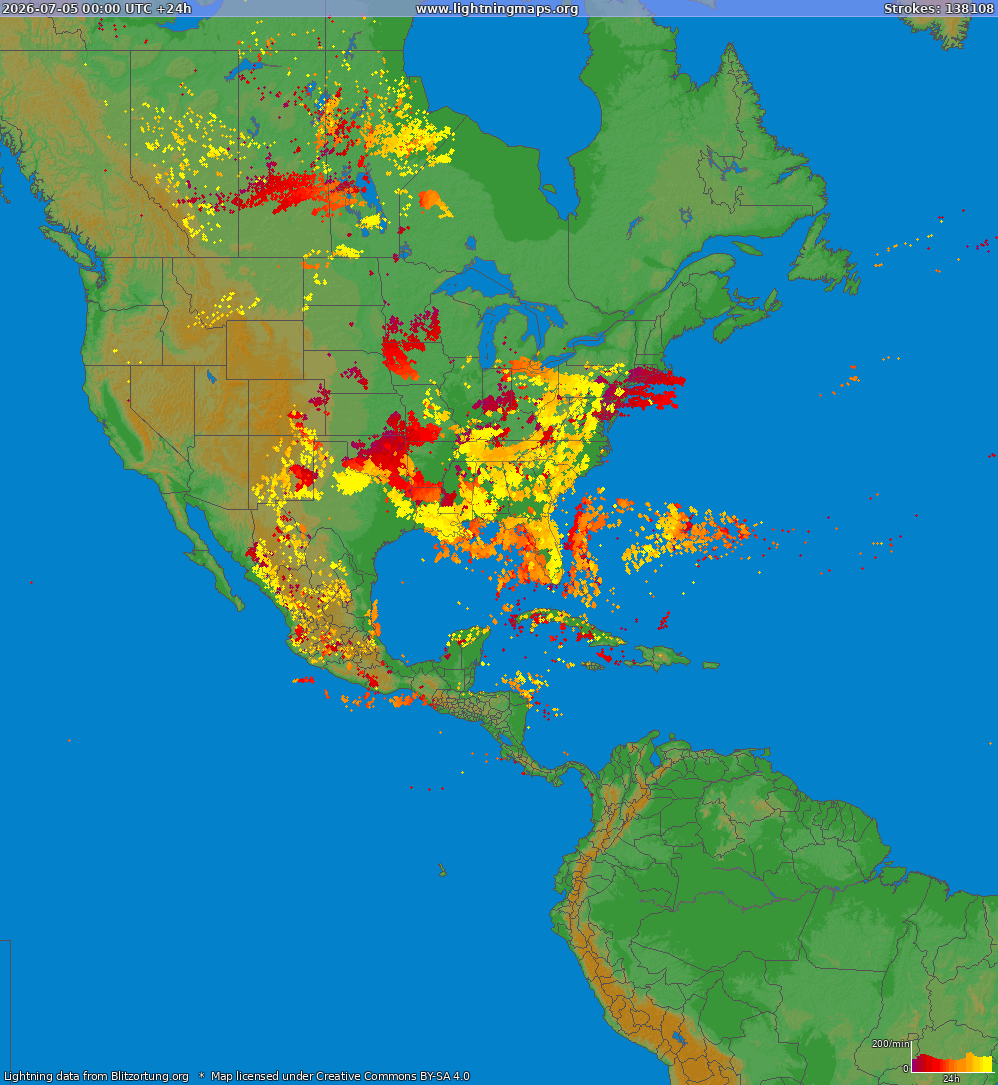 Lightning map North America 2026-07-05