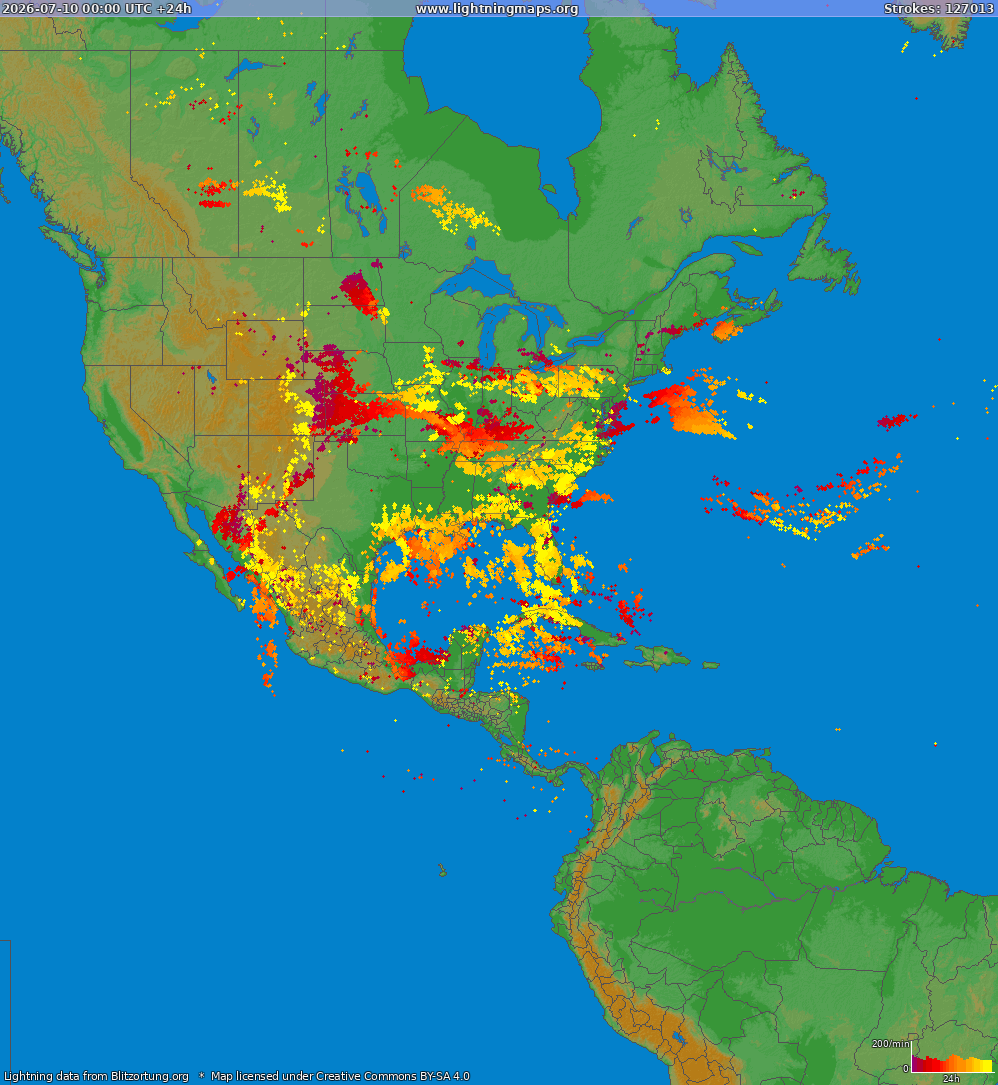Mappa dei fulmini North America 10.07.2026